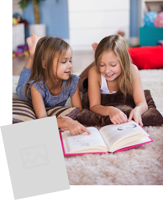 Two children reading together at Montezuny Montessori microschool in Polk County, Florida, fostering love for learning through early education.